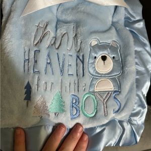 Thank Heaven for Little Boys blue baby blanket super soft 30x40 inch